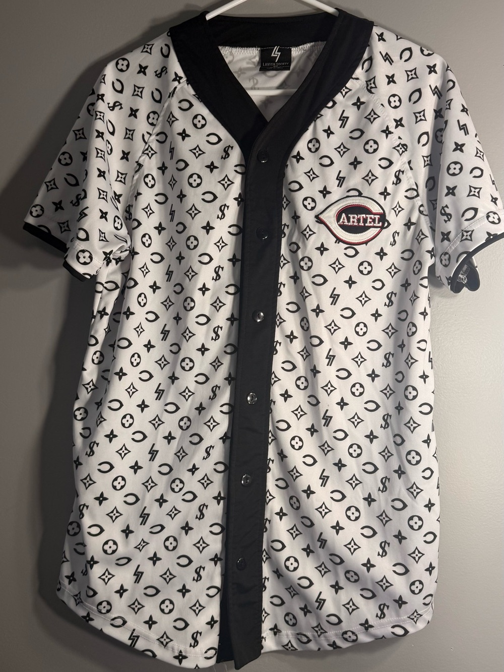 White & Black Patterned Baseball Shirt